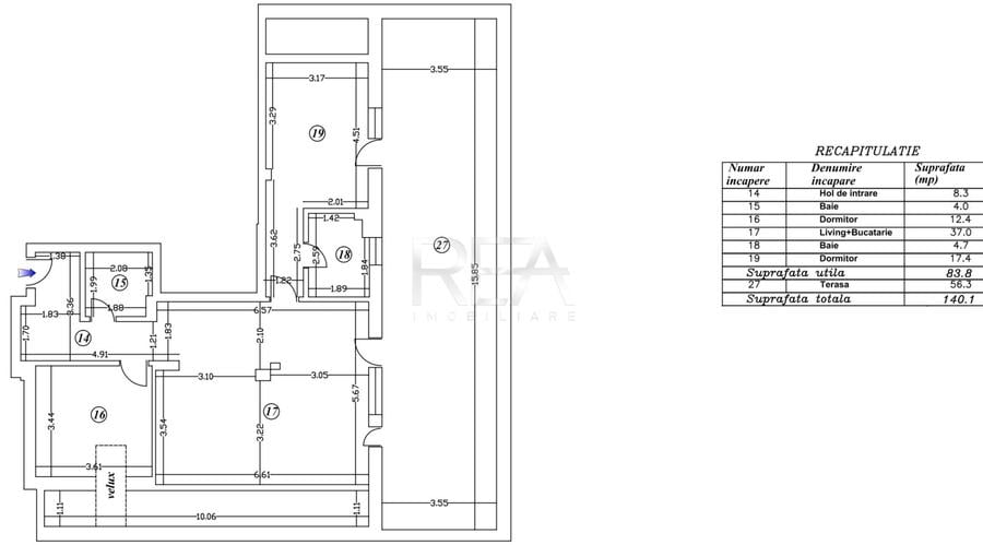 Apartament cu 3 camere semidecomandat în Matei Voievod