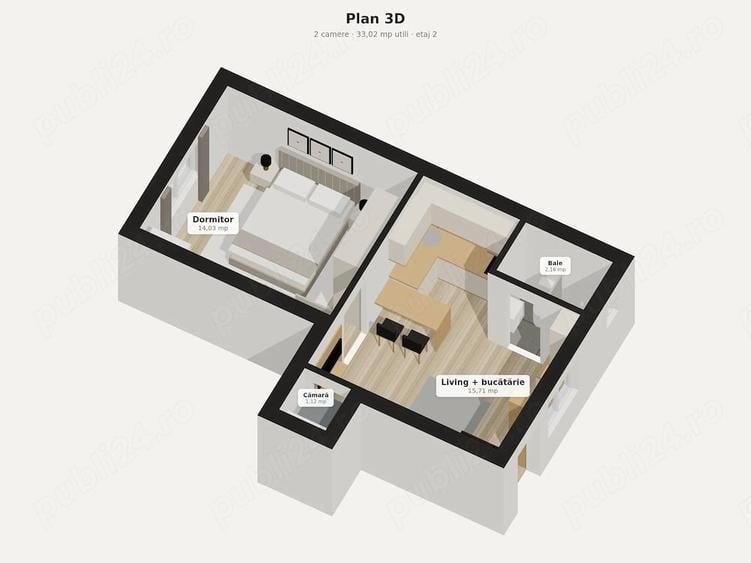 Apartament cu 2 camere semidecomandat în Central