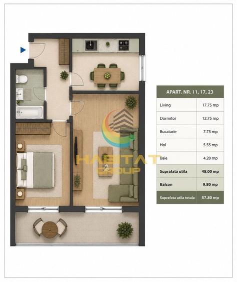 Apartament cu 2 camere decomandat în Titan