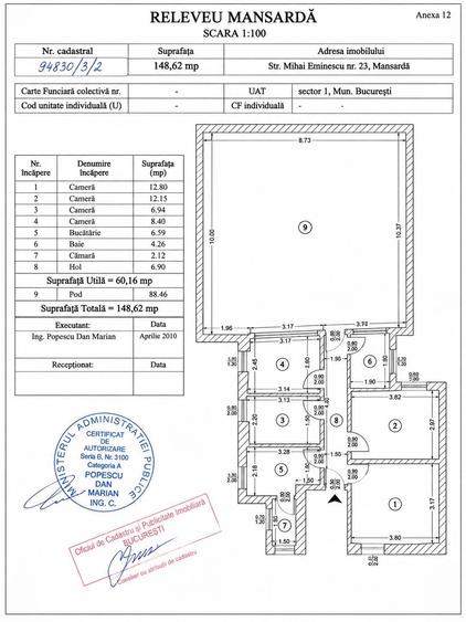 Apartament cu 3 camere decomandat în Eminescu