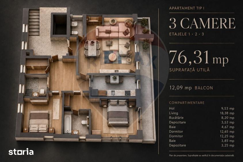 Apartament cu 3 camere în Tractorul