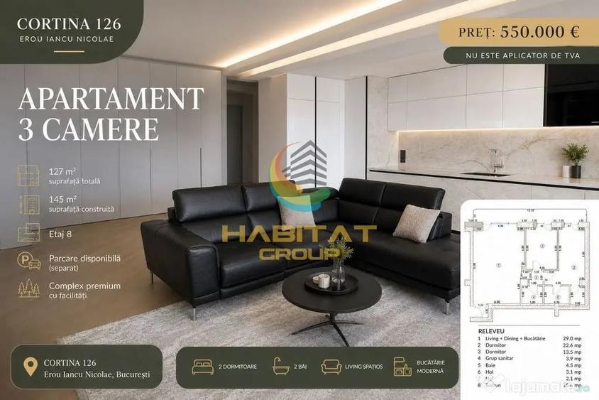 Apartament cu 3 camere semidecomandat în Pipera