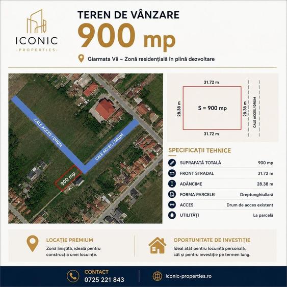 Teren Construcții intravilan de 900 mp, în Giarmata-Vii