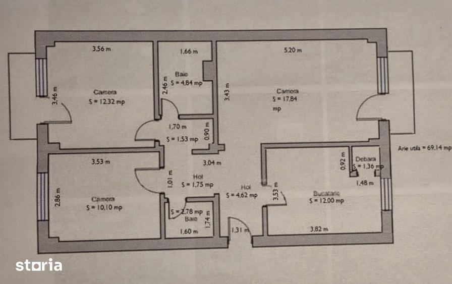 Apartament cu 3 camere decomandat în Soarelui