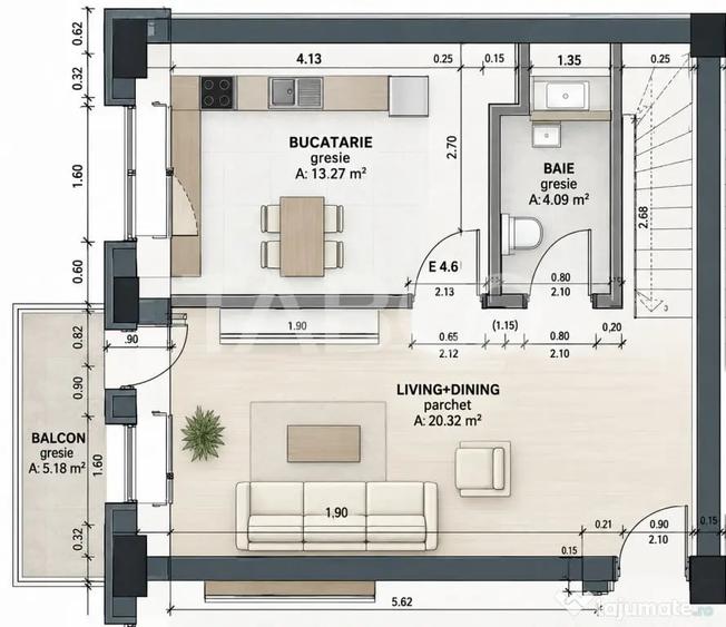 Apartament cu 3 camere decomandat în Turnișor