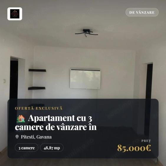 Apartament cu 3 camere semidecomandat în Găvana