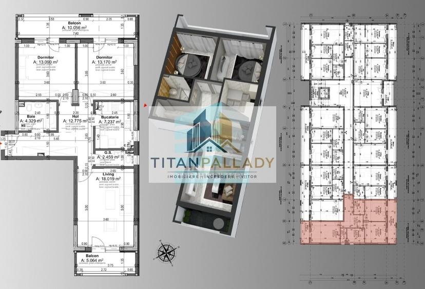 Apartament cu 3 camere decomandat în Titan