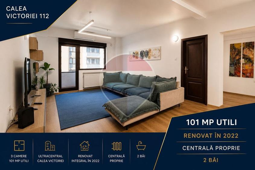 Apartament cu 3 camere decomandat, mobilat în Calea Victoriei