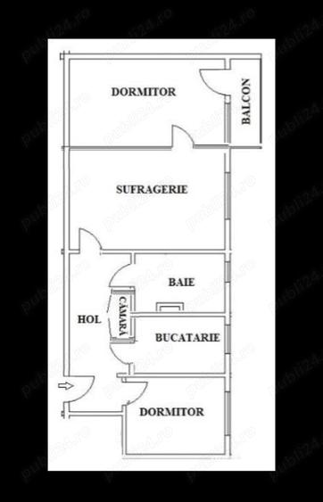 Apartament cu 3 camere semidecomandat în Central