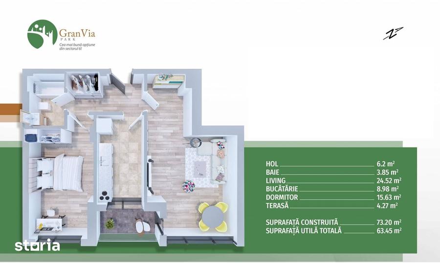 Inchiriere apartament 2 camere + loc parcare Granvia Park Sector 6 - 9