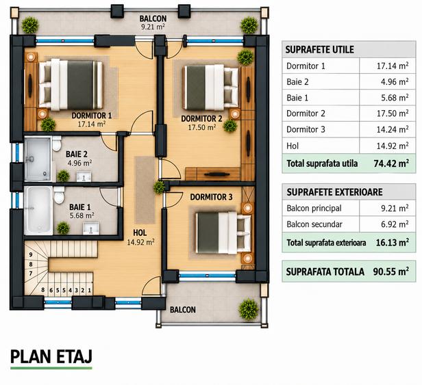 Duplex cu 6 camere cu Canalizare în Central