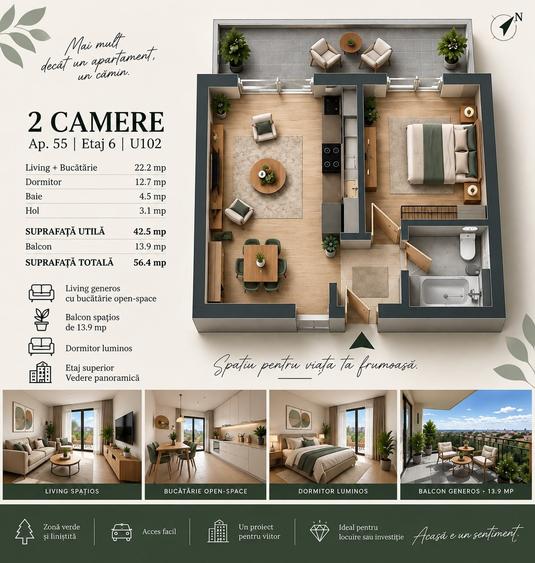 Apartament cu 2 camere decomandat în Berceni