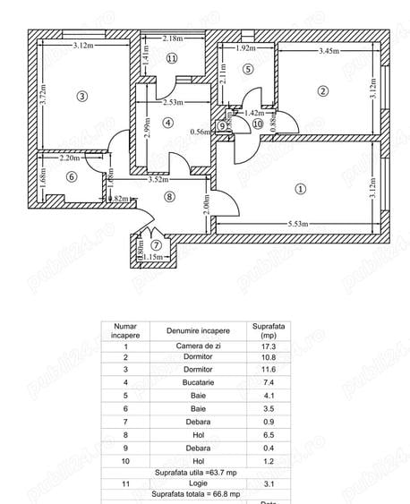 Apartament cu 3 camere semidecomandat în Colentina