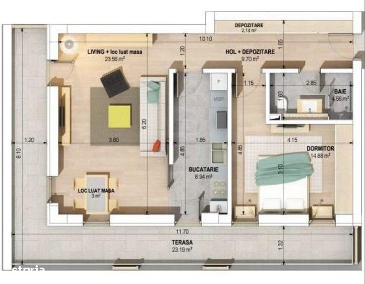 Apartament 2 camere, 62mp+TERASA 24mp, Bloc nou, TractorulCoresi - 3
