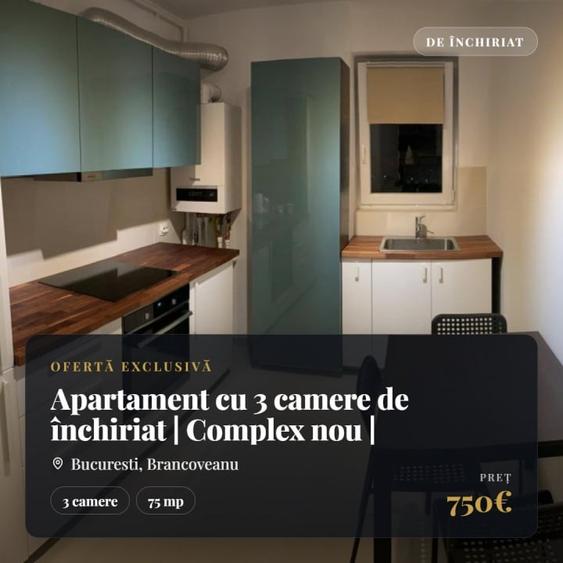 Apartament cu 3 camere decomandat, mobilat în Brâncoveanu