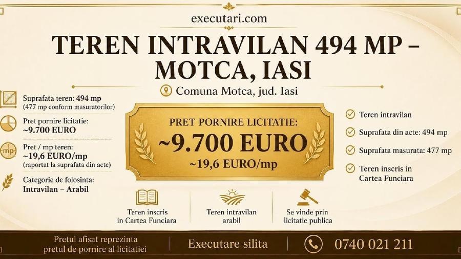 Teren agricol intravilan de 494 mp, în Moțca