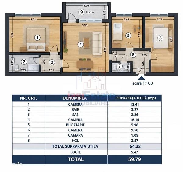 Apartament cu 3 camere în Copou