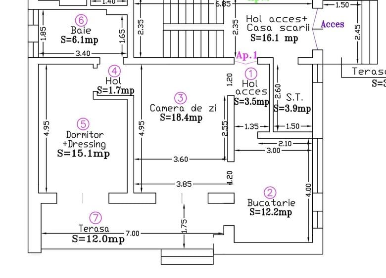 Apartament cu 2 camere semidecomandat în Moșnița Nouă