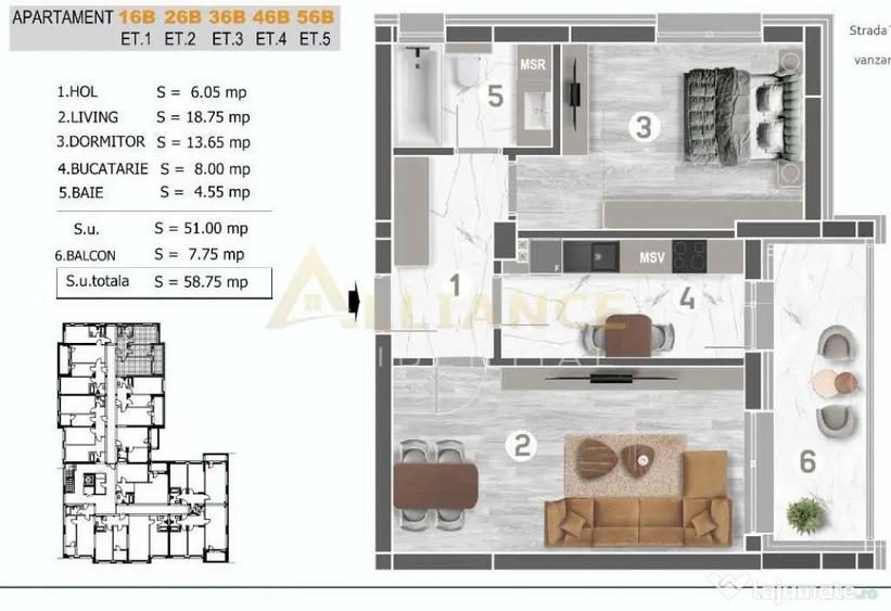 Apartament cu 2 camere decomandat în Metalurgiei