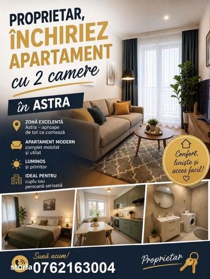 Proprietar,inchiriez apartament cu 2 camere in Astra - 1
