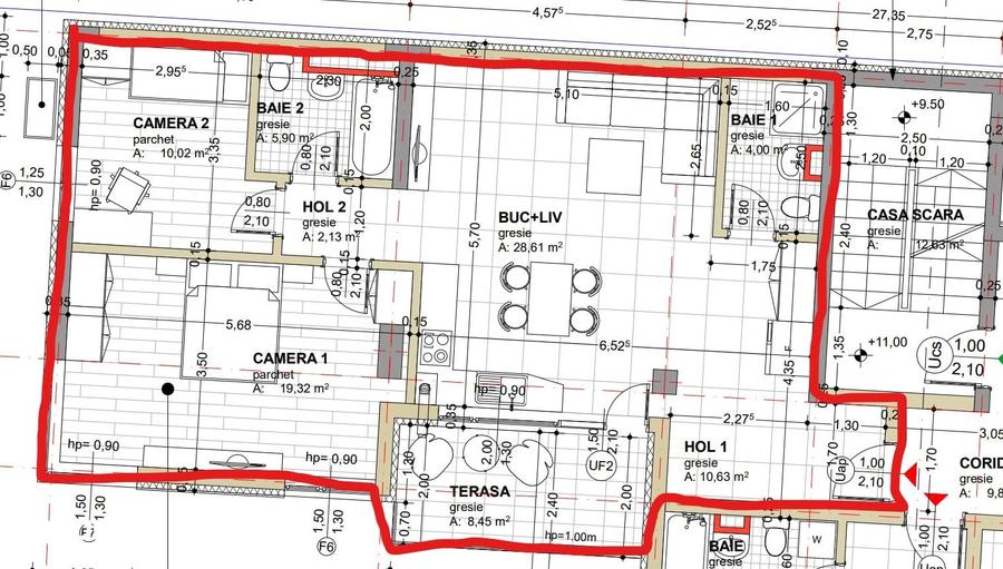 Apartament cu 3 camere decomandat în Central