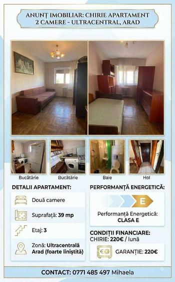 Apartament cu 2 camere semidecomandat în Ultracentral