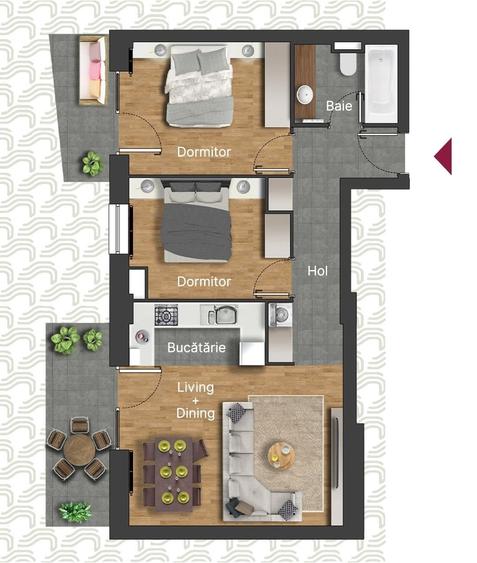 Apartament cu 3 camere decomandat, mobilat în Parcul Carol
