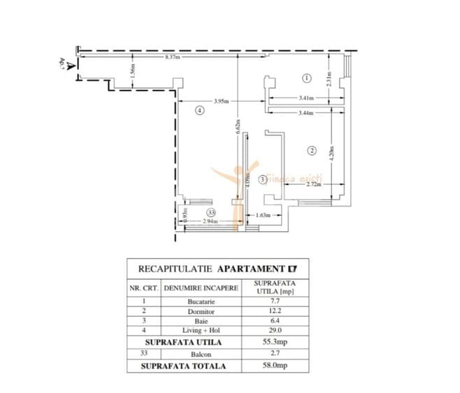Apartament cu 2 camere semidecomandat, mobilat în Valea Adâncă