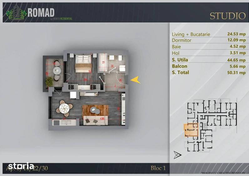 Apartament cu 2 camere în Industriilor