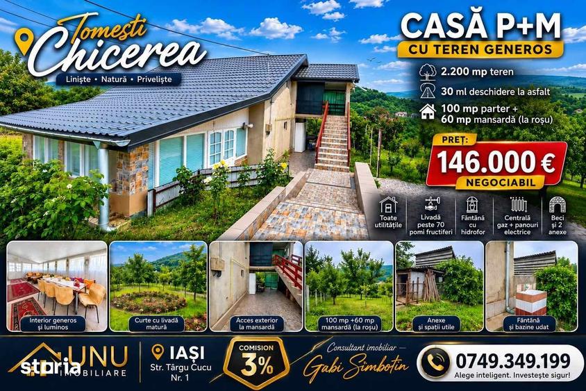 Casă cu 3 camere cu Teren 2200 Mp în Chicerea