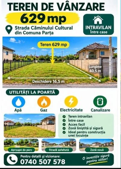 Teren de 629 mp, în Parța