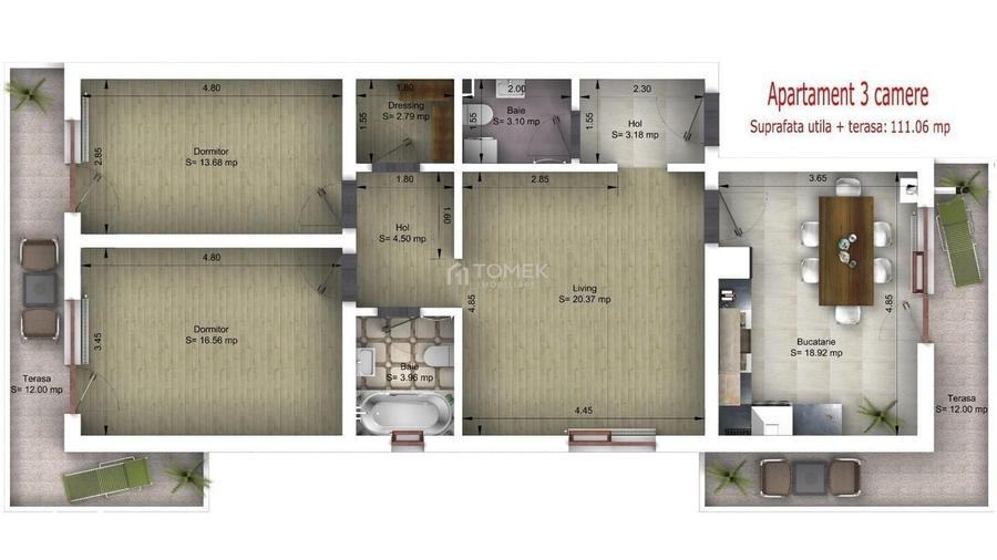 Apartament cu 3 camere în Tractorul