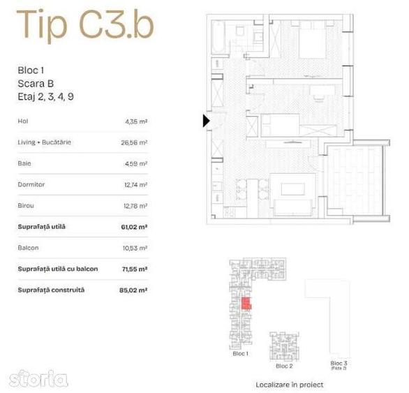 Apartament cu 3 camere decomandat în Militari