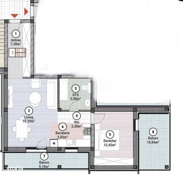 Apartament cu 2 camere decomandat în Moșnița Nouă