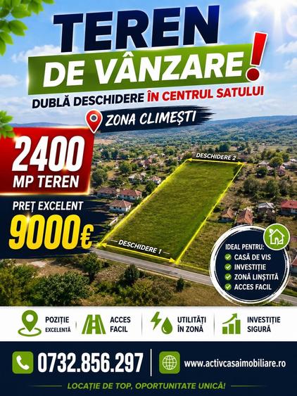 Teren intravilan de 2400 mp, în Climești