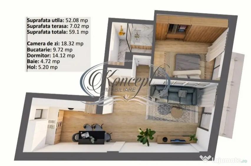 Apartament cu 2 camere semidecomandat în Semicentral