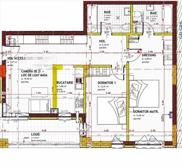 Apartament cu 3 camere semidecomandat în Florești