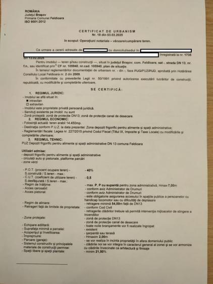 Teren Construcții intravilan de 14500 mp, în Exterior Nord