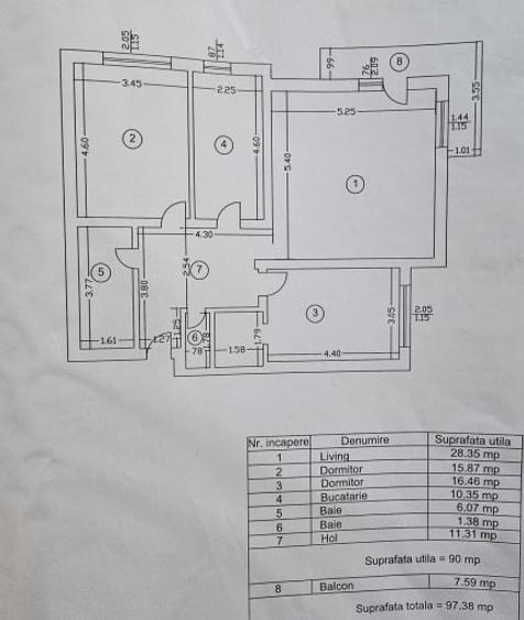 Apartament cu 3 camere decomandat, mobilat în Florești