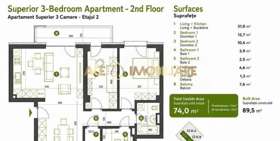 Apartament cu 3 camere semidecomandat, mobilat în Străulești