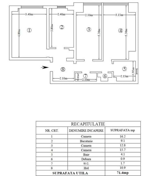 Apartament cu 3 camere decomandat în Frumoasa