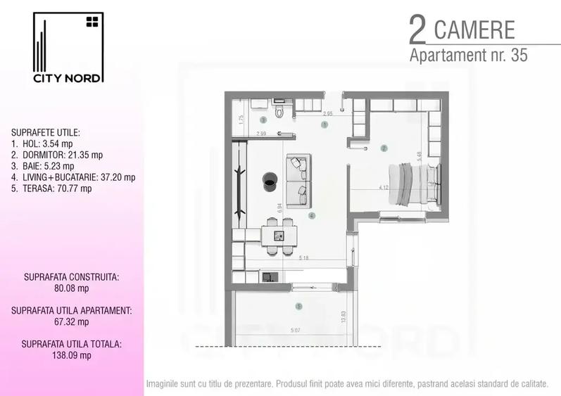 Apartament cu 2 camere semidecomandat în Exterior Est