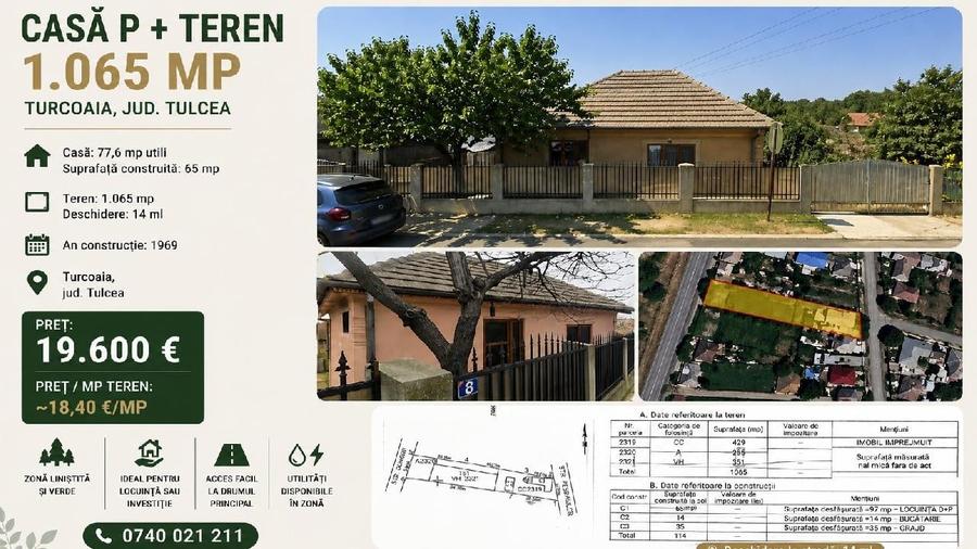 Casă individuală cu 4 camere cu Teren 1065 Mp în Turcoaia
