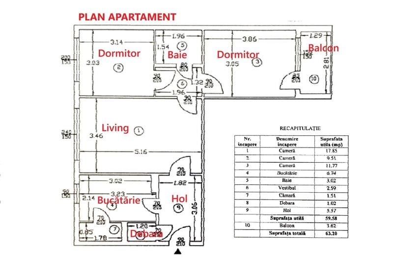Apartament cu 3 camere semidecomandat în Drumul Taberei
