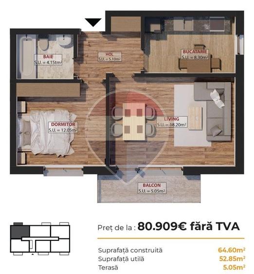 Apartament cu 2 camere decomandat în Dobroești