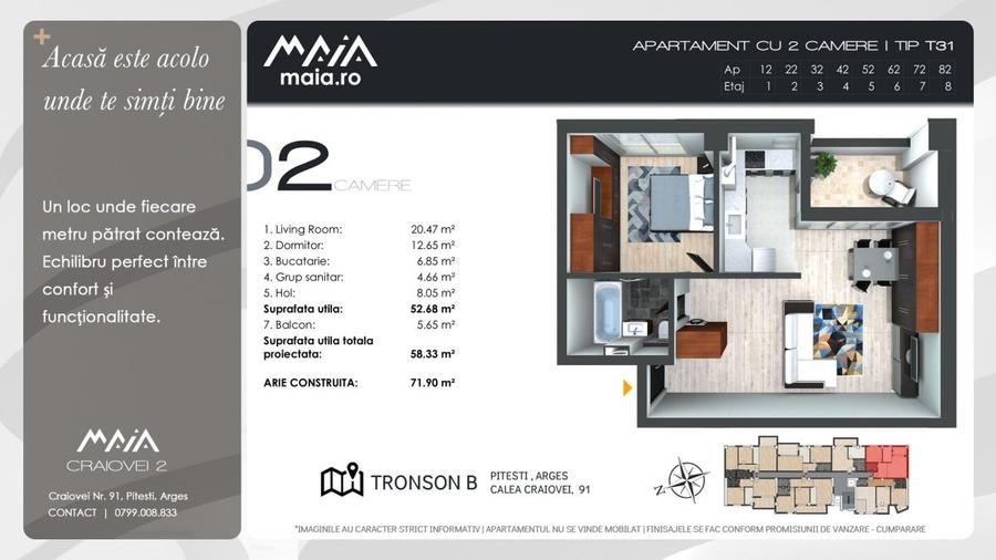 Apartament cu 2 camere decomandat în Craiovei