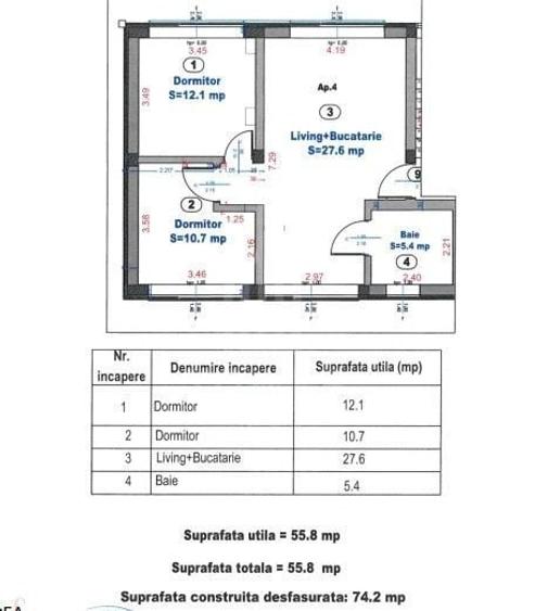Apartament cu 3 camere în Turnișor
