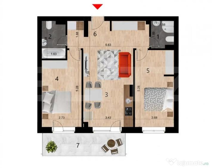 Apartament 3 camere, 64mp, Semifinisat, Parcare + Boxa, zona - 3
