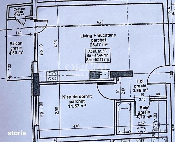 Apartament cu 2 camere semidecomandat în Florești