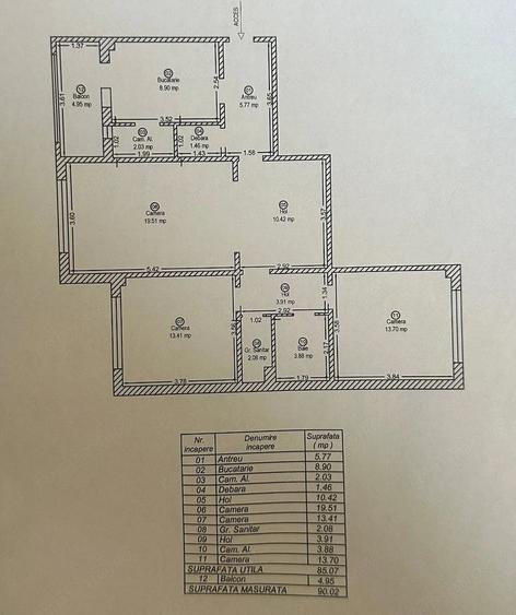 Apartament cu 3 camere decomandat în Ultracentral